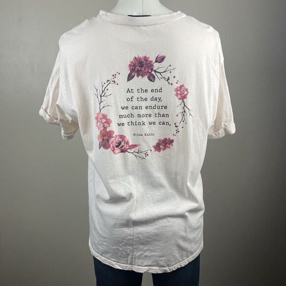 Frida Kahlo Women’s Pink L Retro Artsy Graphic Tee At The End Of The Day Quote - Picture 5 of 8